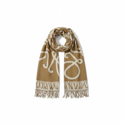 Loewe Brown & Ivory Patterned Scarf | Luxury Fringe Winter Shawl 🤎✨