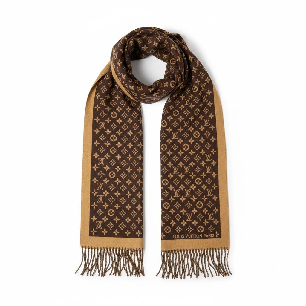 Louis Vuitton Brown Monogram Scarf with Fringe Luxury Winter Shawl 🤎✨