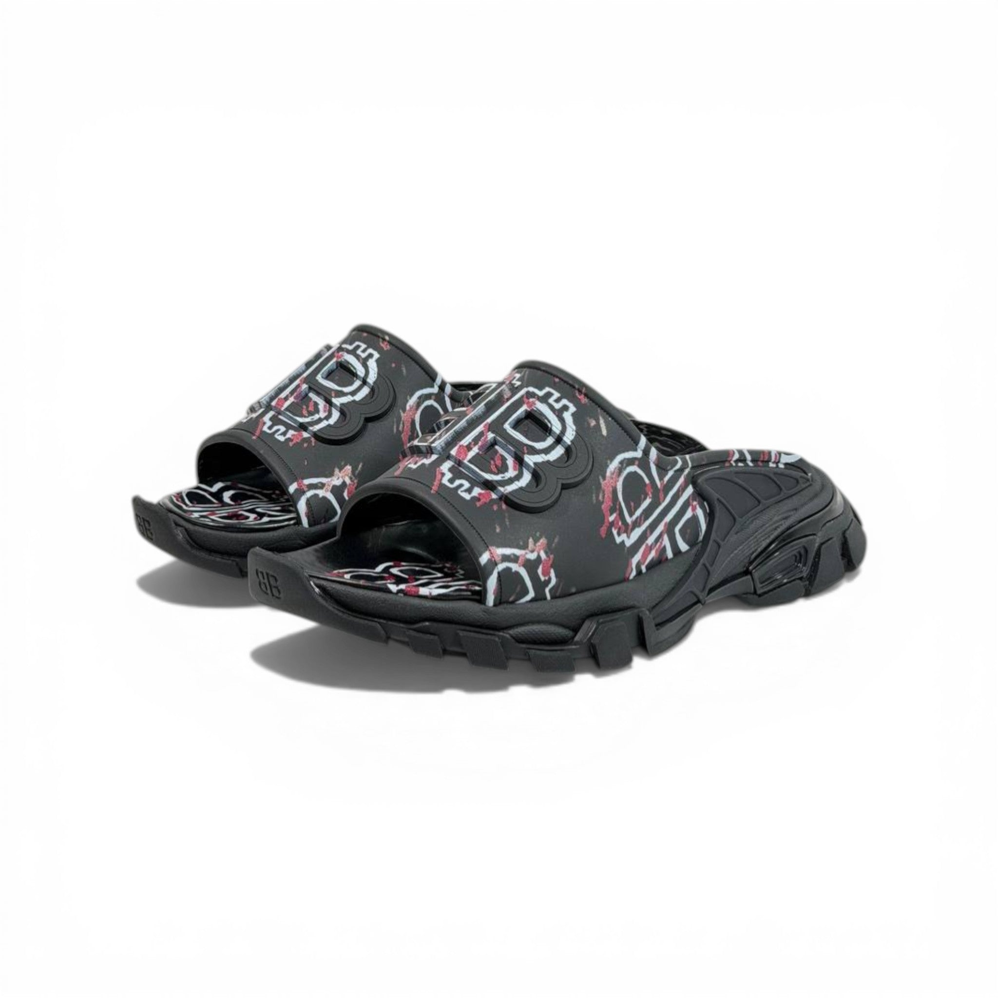 BALENCIAGA Luxury Graphic Slide Sandals – BB Logo Print & Chunky Streetwear Sole 👟🔥