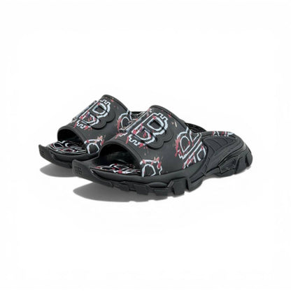 BALENCIAGA Luxury Graphic Slide Sandals – BB Logo Print & Chunky Streetwear Sole 👟🔥