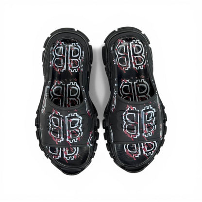BALENCIAGA Luxury Graphic Slide Sandals – BB Logo Print & Chunky Streetwear Sole 👟🔥