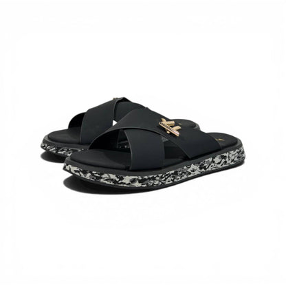 LOUIS VUITTON Luxury Black Cross Strap Sandals – LV Logo Detail & Marble Sole Design 👡✨