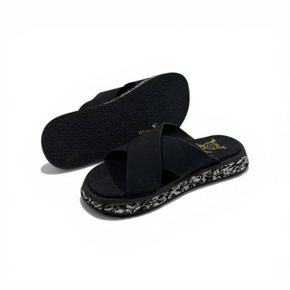 LOUIS VUITTON Luxury Black Cross Strap Sandals – LV Logo Detail & Marble Sole Design 👡✨