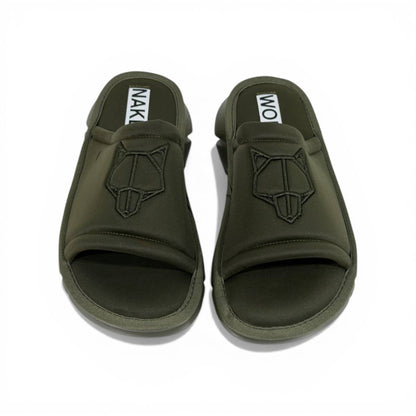 NAKED WOLFE Olive Green Chunky Slide – Bold Streetwear Comfort & Premium Design 👟🔥