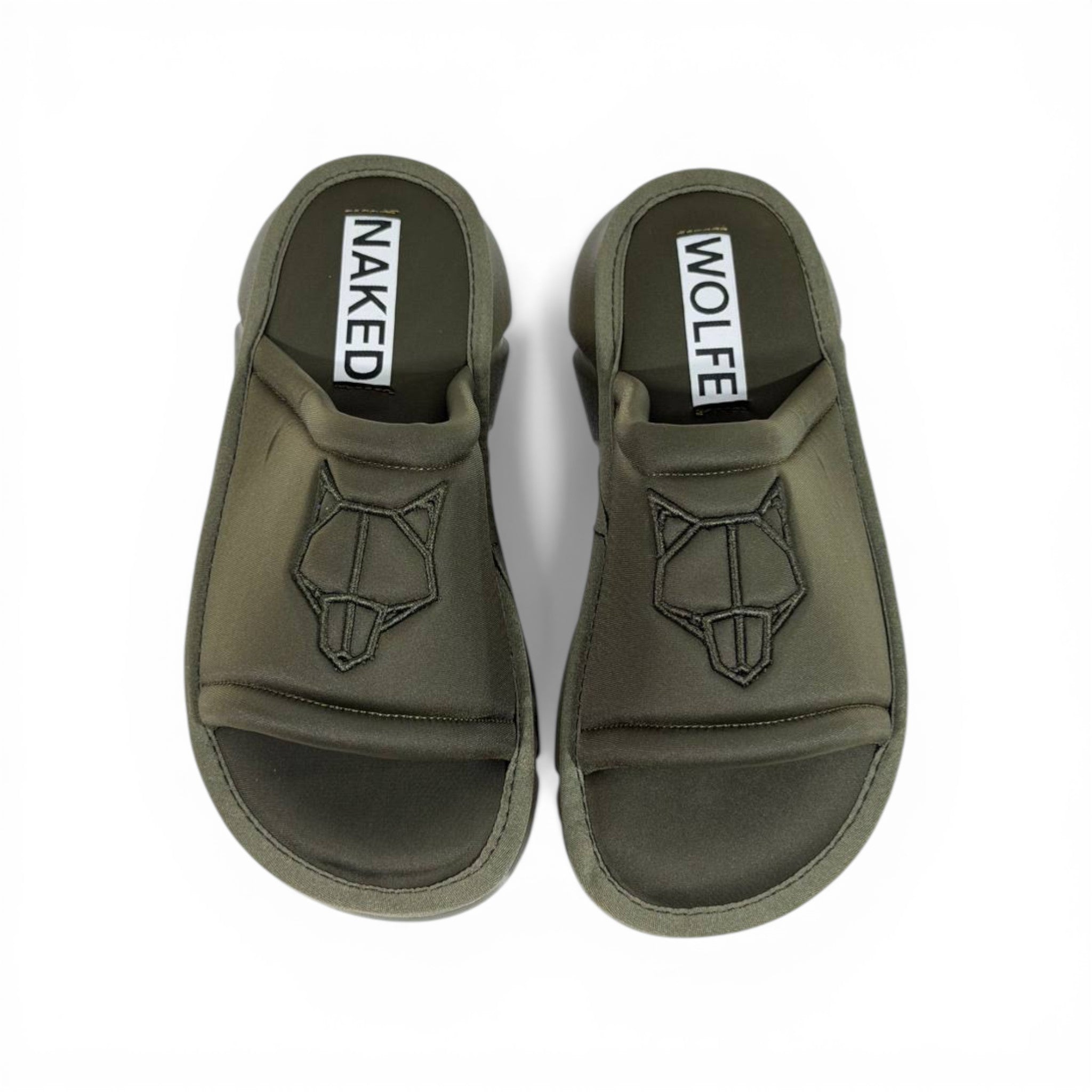 NAKED WOLFE Olive Green Chunky Slide – Bold Streetwear Comfort & Premium Design 👟🔥