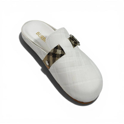 Burberry Check Pattern Slip-On Clogs with Buckle – Luxury Comfort Slides 🤍✨