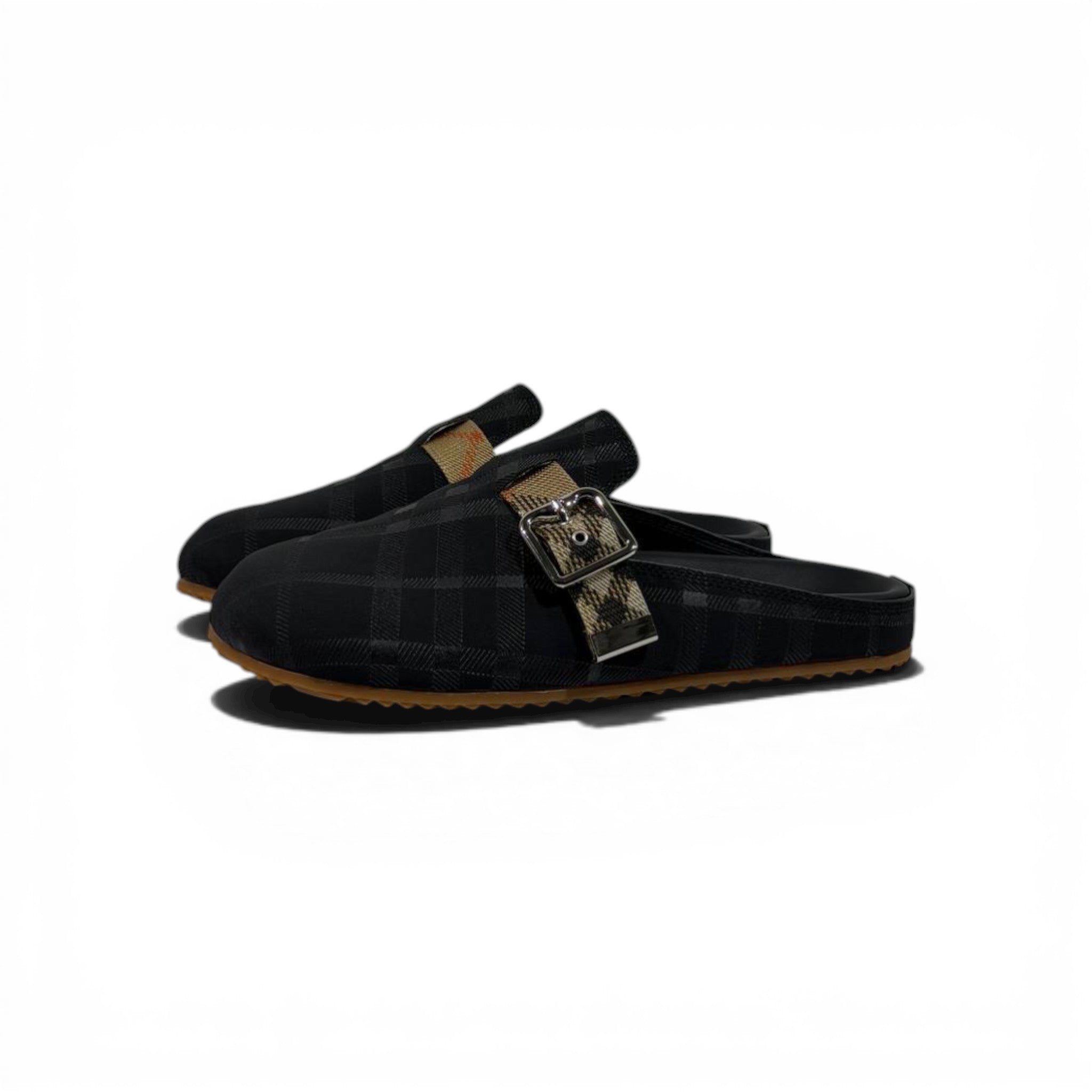 Burberry Black Check Slip-On Clogs with Buckle – Luxury Minimal Slides 🖤✨