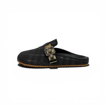 Burberry Black Check Slip-On Clogs with Buckle – Luxury Minimal Slides 🖤✨