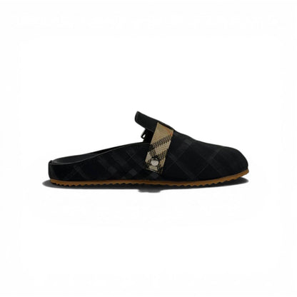Burberry Black Check Slip-On Clogs with Buckle – Luxury Minimal Slides 🖤✨