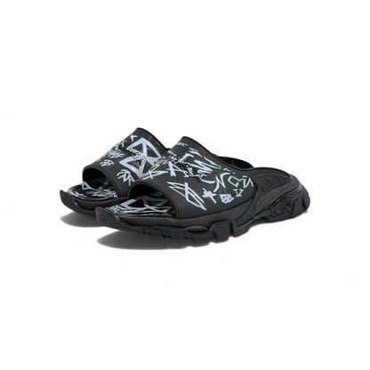 Balenciaga Black Graffiti Chunky Slides – Bold Streetwear Slippers ⚫🔥