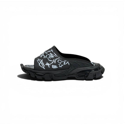 Balenciaga Black Graffiti Chunky Slides – Bold Streetwear Slippers ⚫🔥