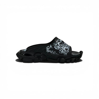 Balenciaga Black Graffiti Chunky Slides – Bold Streetwear Slippers ⚫🔥