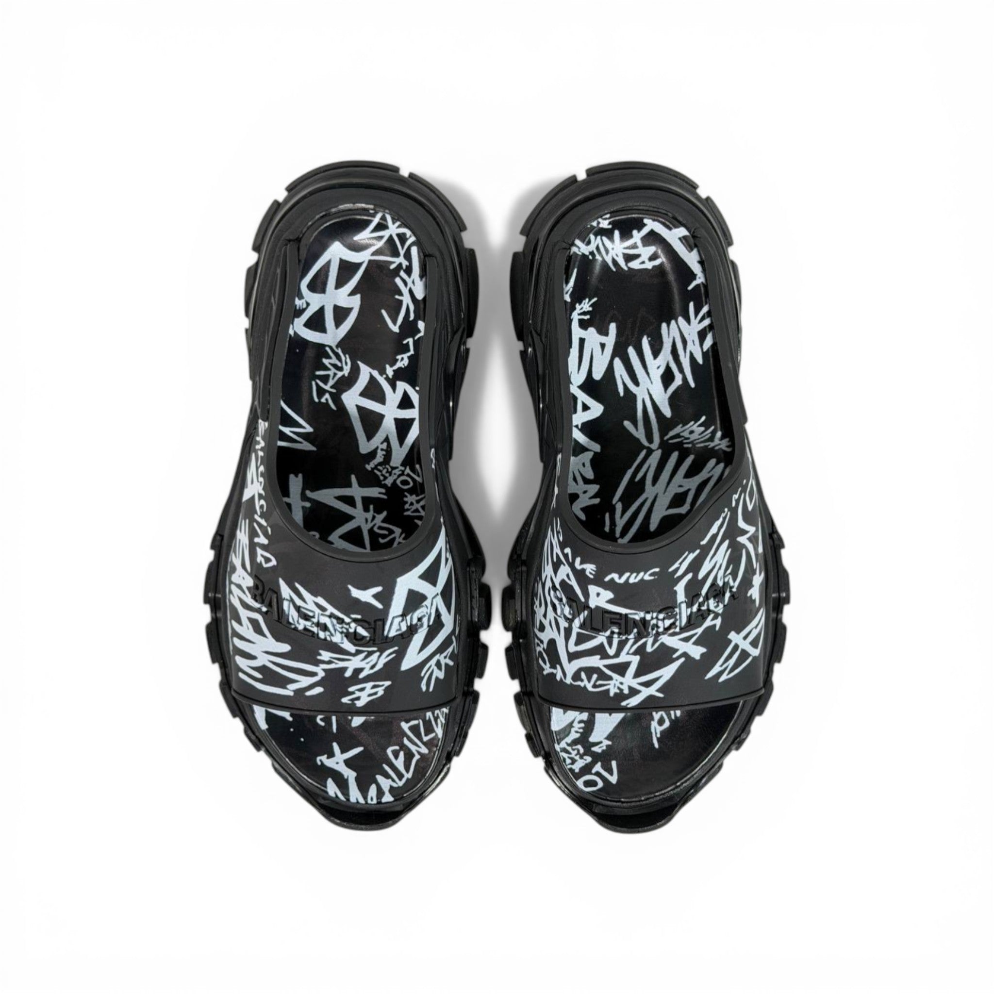 Balenciaga Black Graffiti Chunky Slides – Bold Streetwear Slippers ⚫🔥