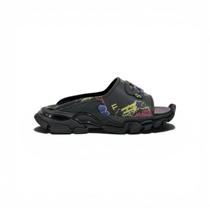 Balenciaga Neon Graffiti Chunky Slides – Streetwear Statement Slippers ⚫💜🔥