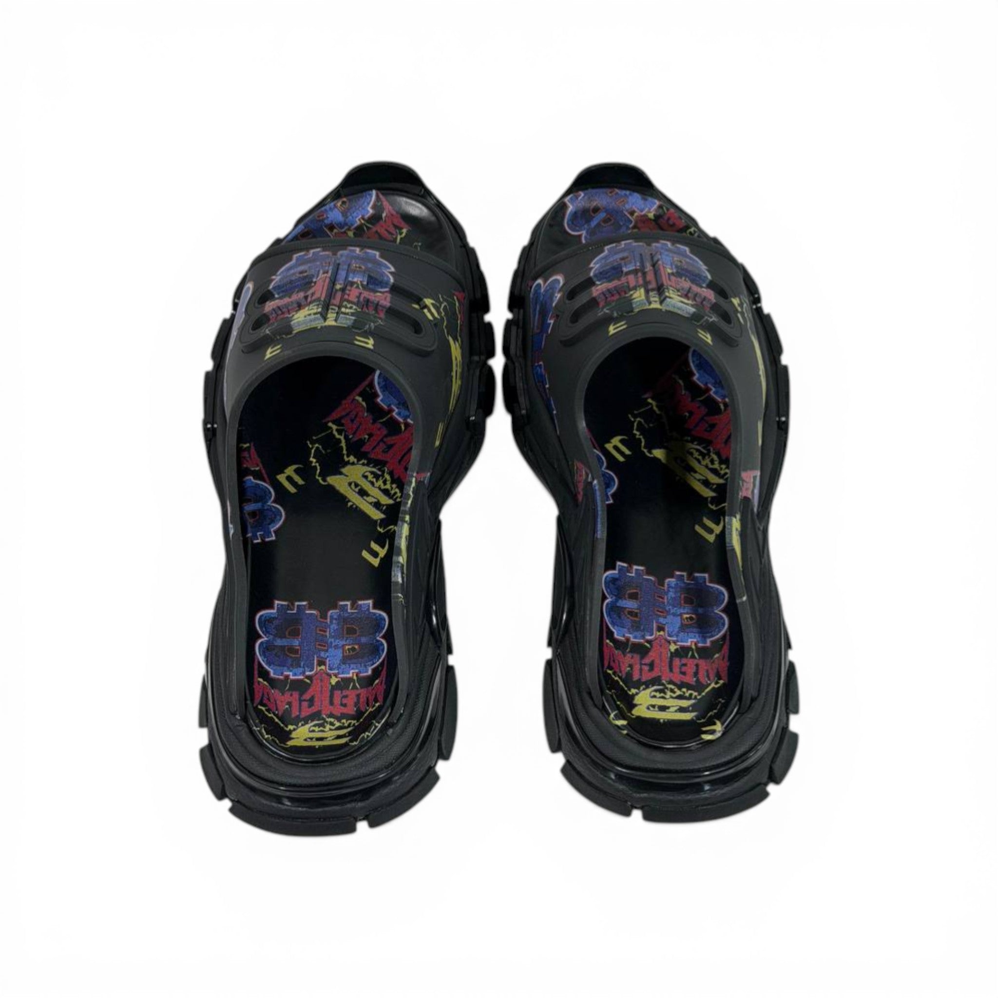 Balenciaga Neon Graffiti Chunky Slides – Streetwear Statement Slippers ⚫💜🔥