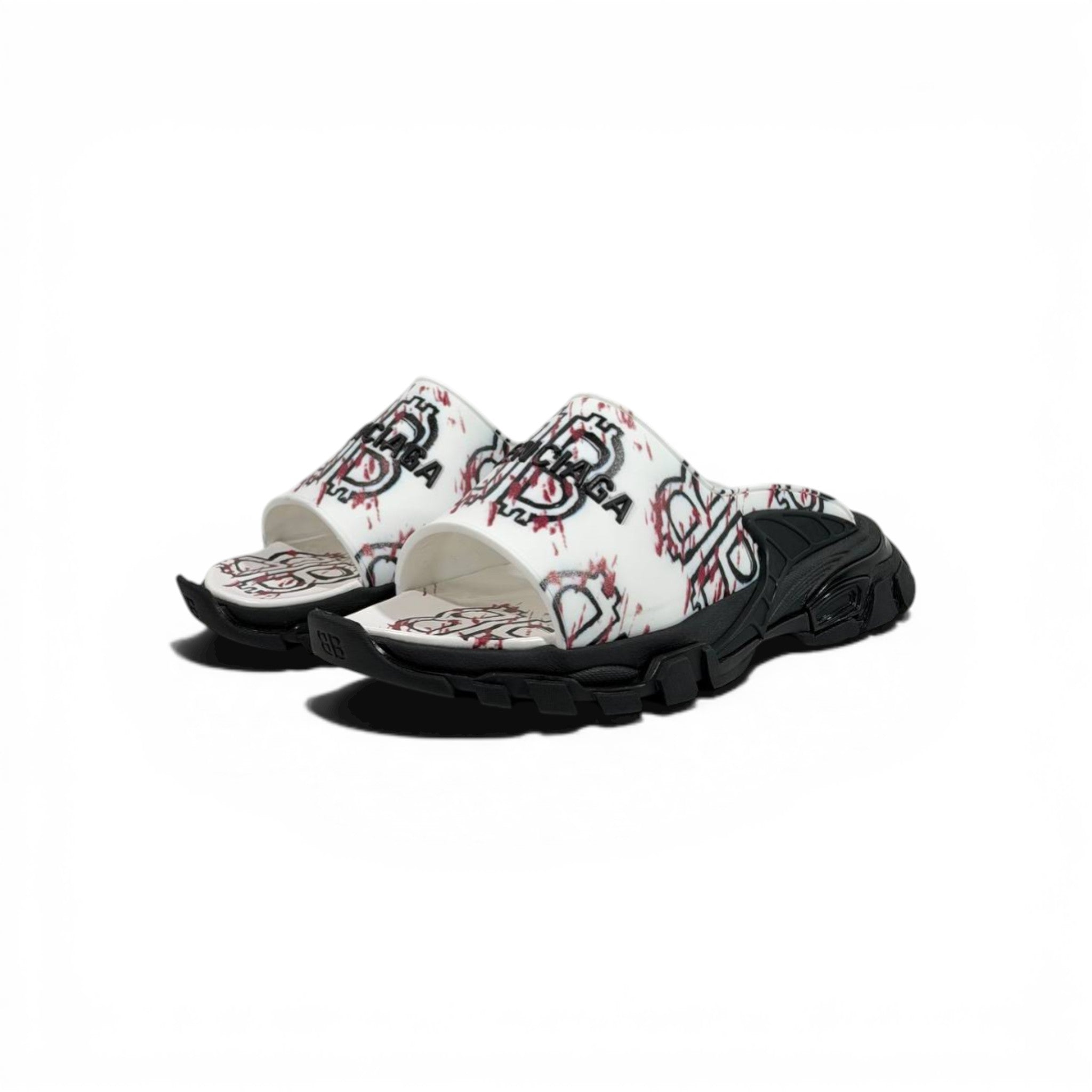 Balenciaga White Graffiti Chunky Slides – Bold Streetwear Slippers ⚪🔥
