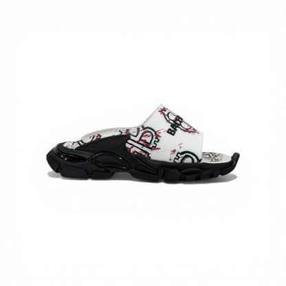 Balenciaga White Graffiti Chunky Slides – Bold Streetwear Slippers ⚪🔥
