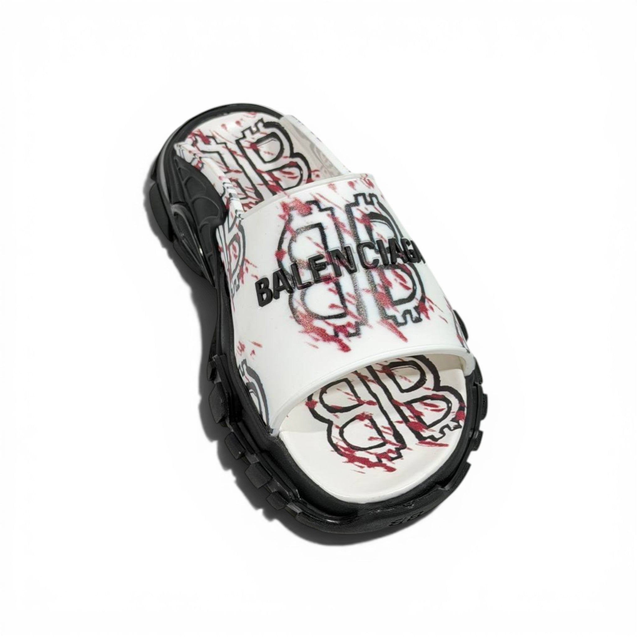Balenciaga White Graffiti Chunky Slides – Bold Streetwear Slippers ⚪🔥