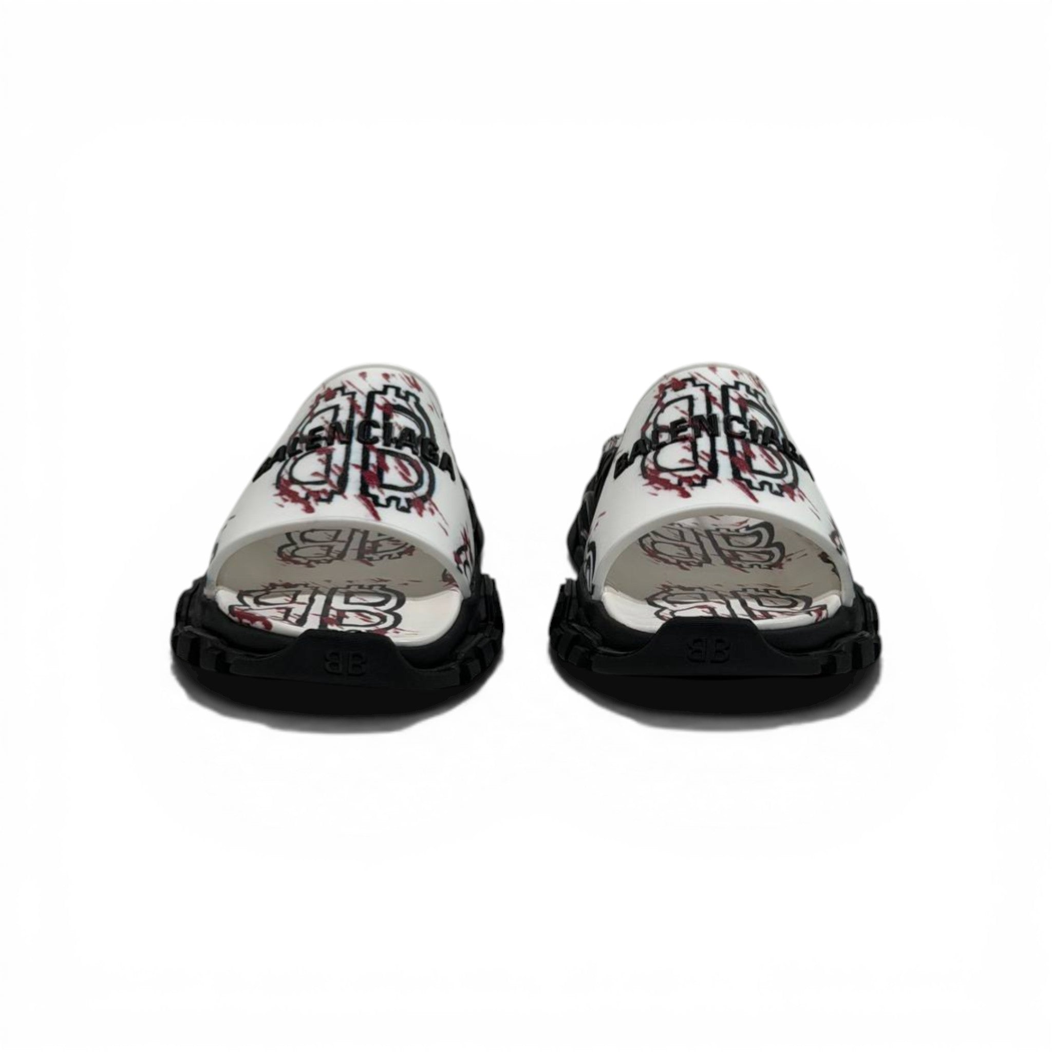 Balenciaga White Graffiti Chunky Slides – Bold Streetwear Slippers ⚪🔥