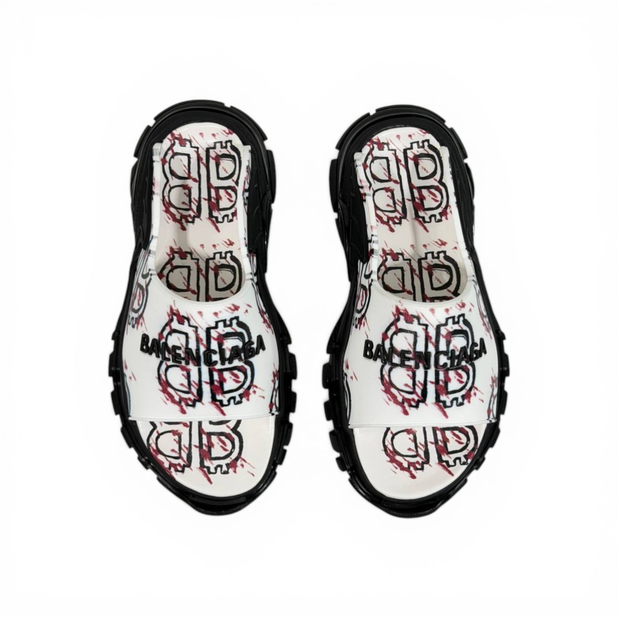 Balenciaga White Graffiti Chunky Slides – Bold Streetwear Slippers ⚪🔥