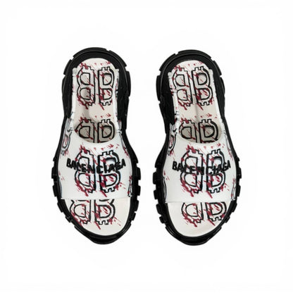 Balenciaga White Graffiti Chunky Slides – Bold Streetwear Slippers ⚪🔥