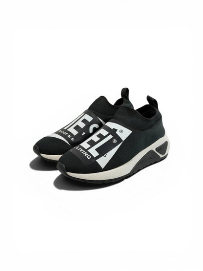 Diesel Black Slip-On Sneakers – Bold Logo Print, Lightweight Knit Trainer
