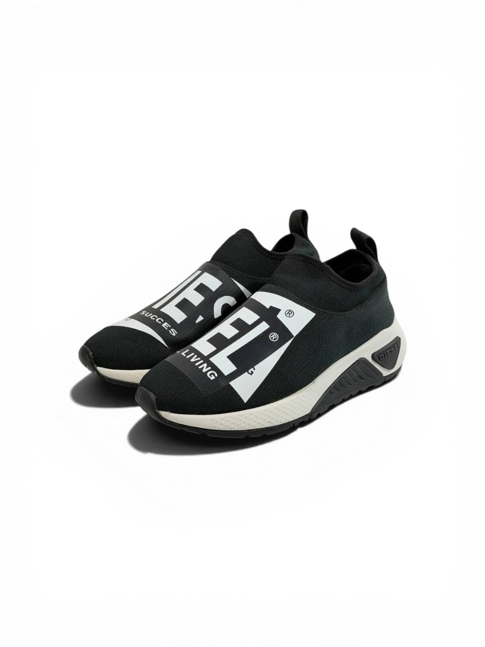 Diesel Black Slip-On Sneakers – Bold Logo Print, Lightweight Knit Trainer