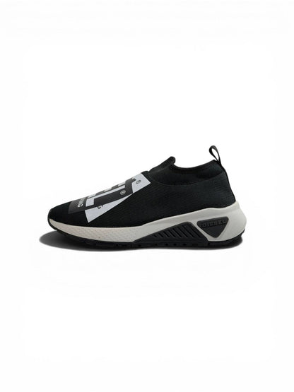 Diesel Black Slip-On Sneakers – Bold Logo Print, Lightweight Knit Trainer
