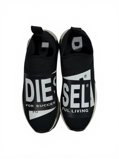 Diesel Black Slip-On Sneakers – Bold Logo Print, Lightweight Knit Trainer