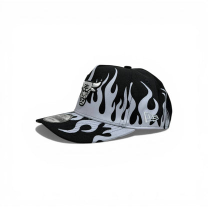 🧢 Chicago Bulls Flame Cap – Black & White Streetwear Edition