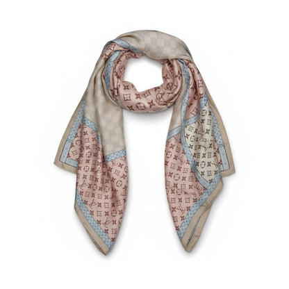 🌸✨ Louis Vuitton Monogram Silk Scarf Beige Rose Blue 🤎💗💙