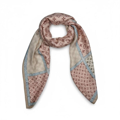 🌸✨ Louis Vuitton Monogram Silk Scarf Beige Rose Blue 🤎💗💙