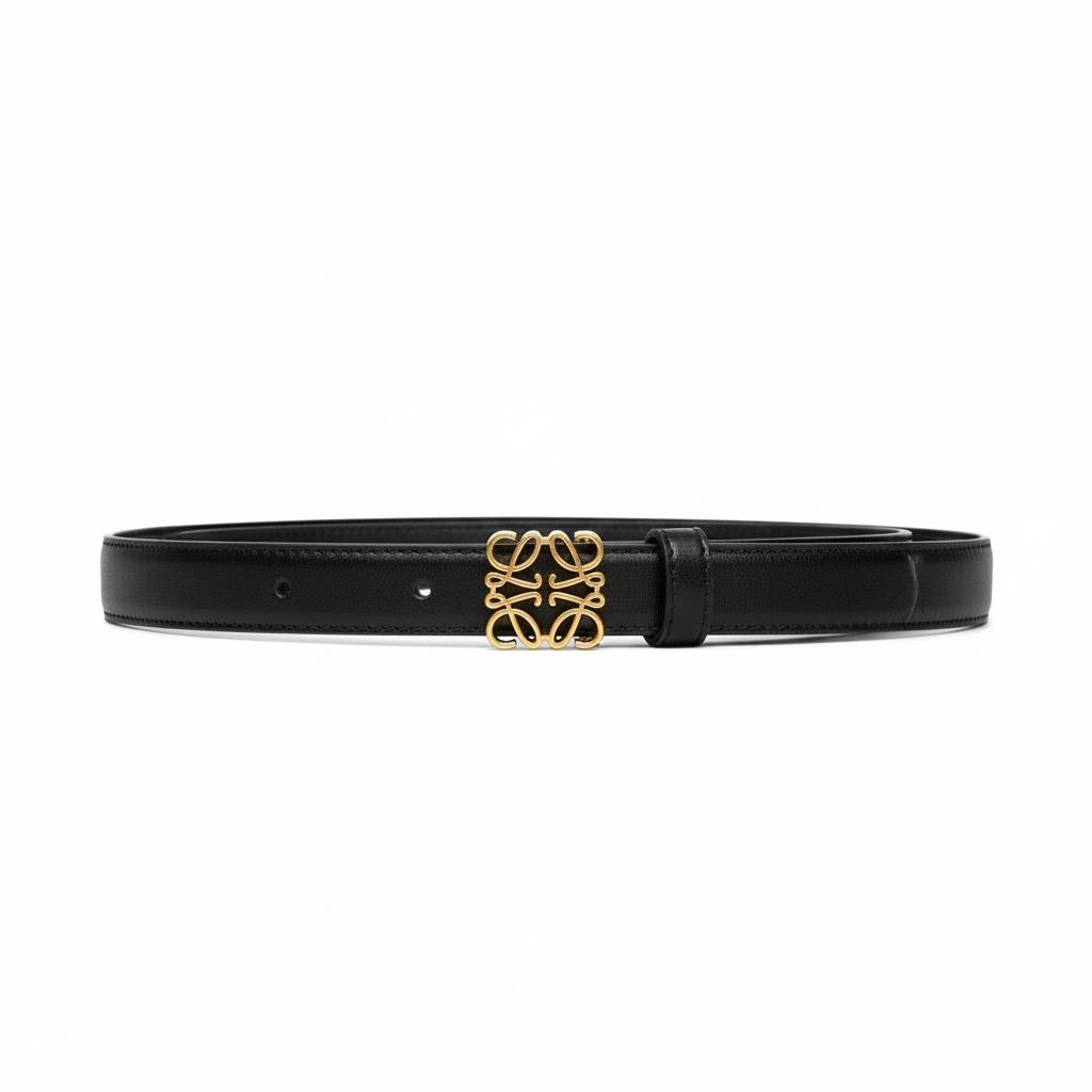 🖤✨Loewe  Anagram Leather Belt Black 110cm with Gold Buckle 💛
