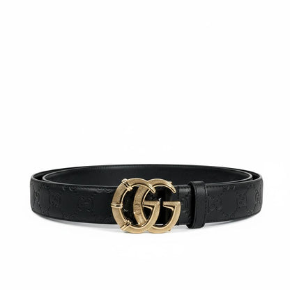 🖤✨ Gucci GG Embossed Leather Belt Black 120cm with Gold Buckle 💛