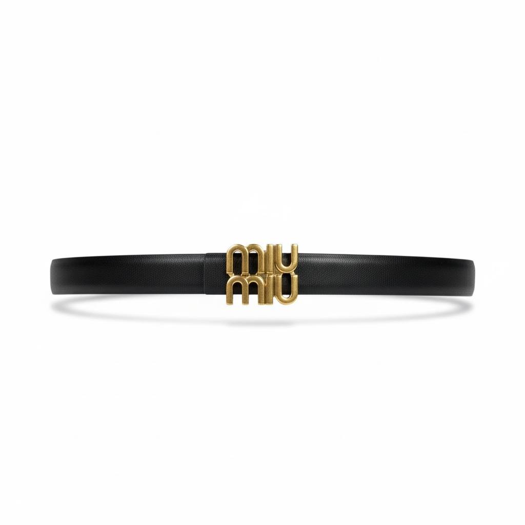 Miu Miu Black Leather Belt with Gold Logo Buckle 🖤✨👑-115cm