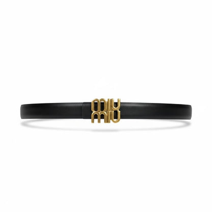 Miu Miu Black Leather Belt with Gold Logo Buckle 🖤✨👑-115cm