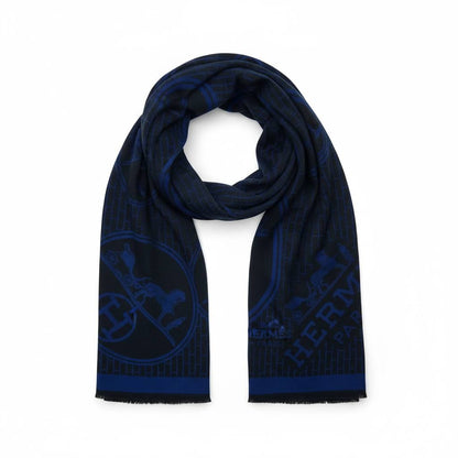 🧣✨ Hermès Signature Wool & Silk Scarf – Luxury Navy Blue Edition ✨🧣