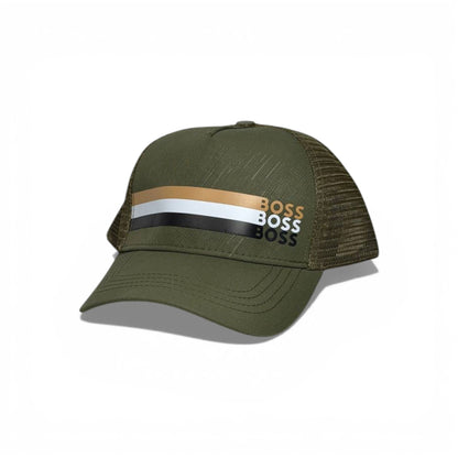 🟢 BOSS Green Trucker Cap with Triple Logo Stripe 🧢✨