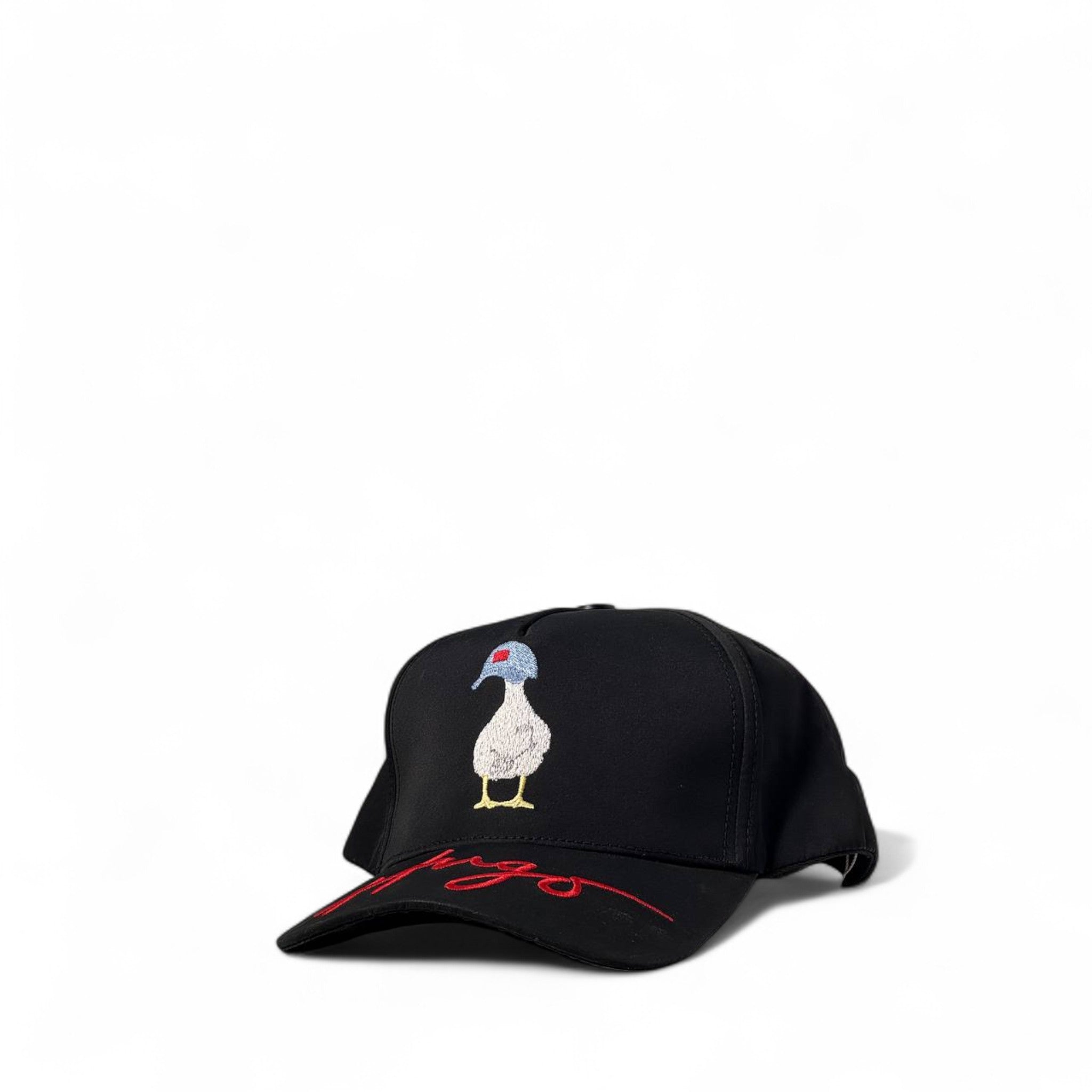 🦆 Hugo Black Cap – Duck Embroidery with Red Signature Brim 🧢
