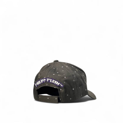 🟣 Philipp Plein Star Cap – Distressed Black with Purple Logo Patch 🧢