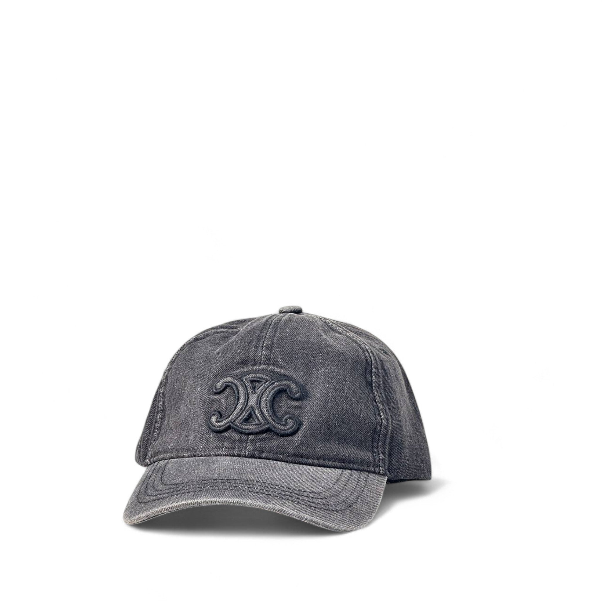 🖤 Celine Triomphe Denim Cap – Vintage Washed Black Edition 🧢