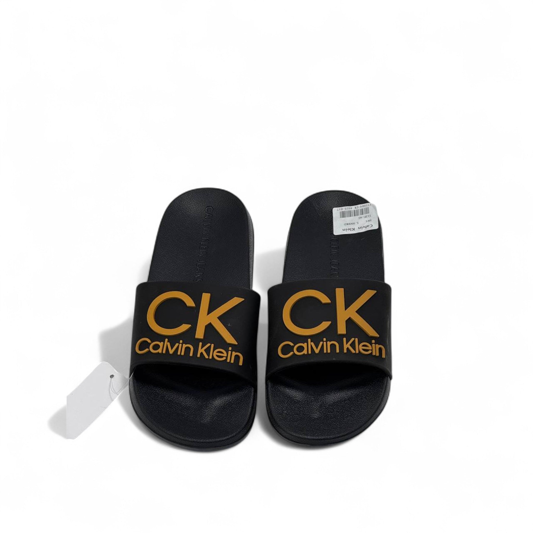 ✨ Calvin Klein Black Slides – Golden CK Logo Slippers