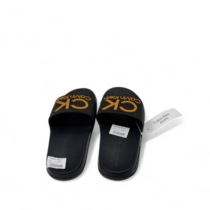 ✨ Calvin Klein Black Slides – Golden CK Logo Slippers