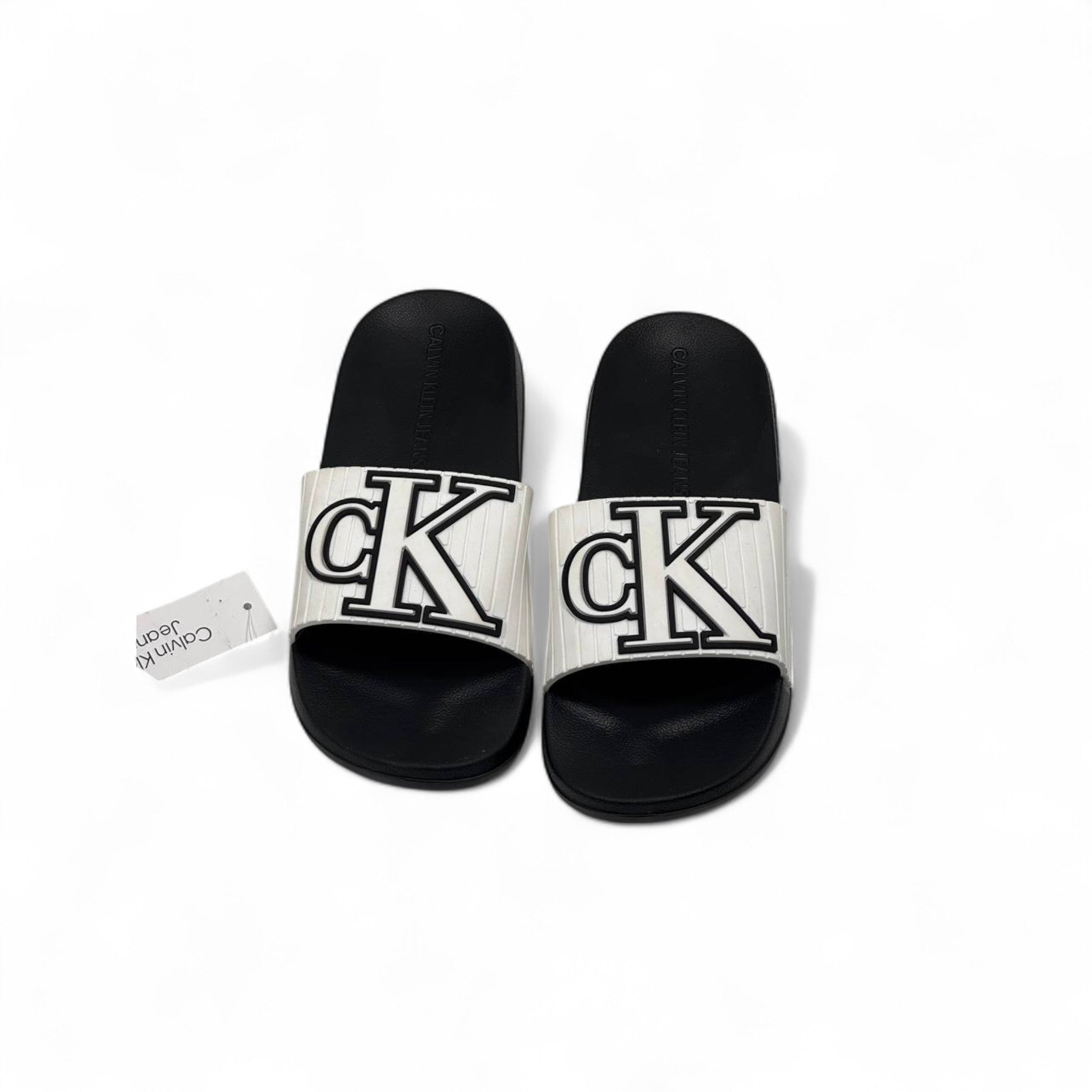 🖤 Calvin Klein Black & White Slides – Bold CK Logo Slippers