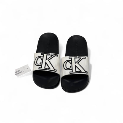 🖤 Calvin Klein Black & White Slides – Bold CK Logo Slippers