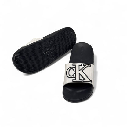 🖤 Calvin Klein Black & White Slides – Bold CK Logo Slippers
