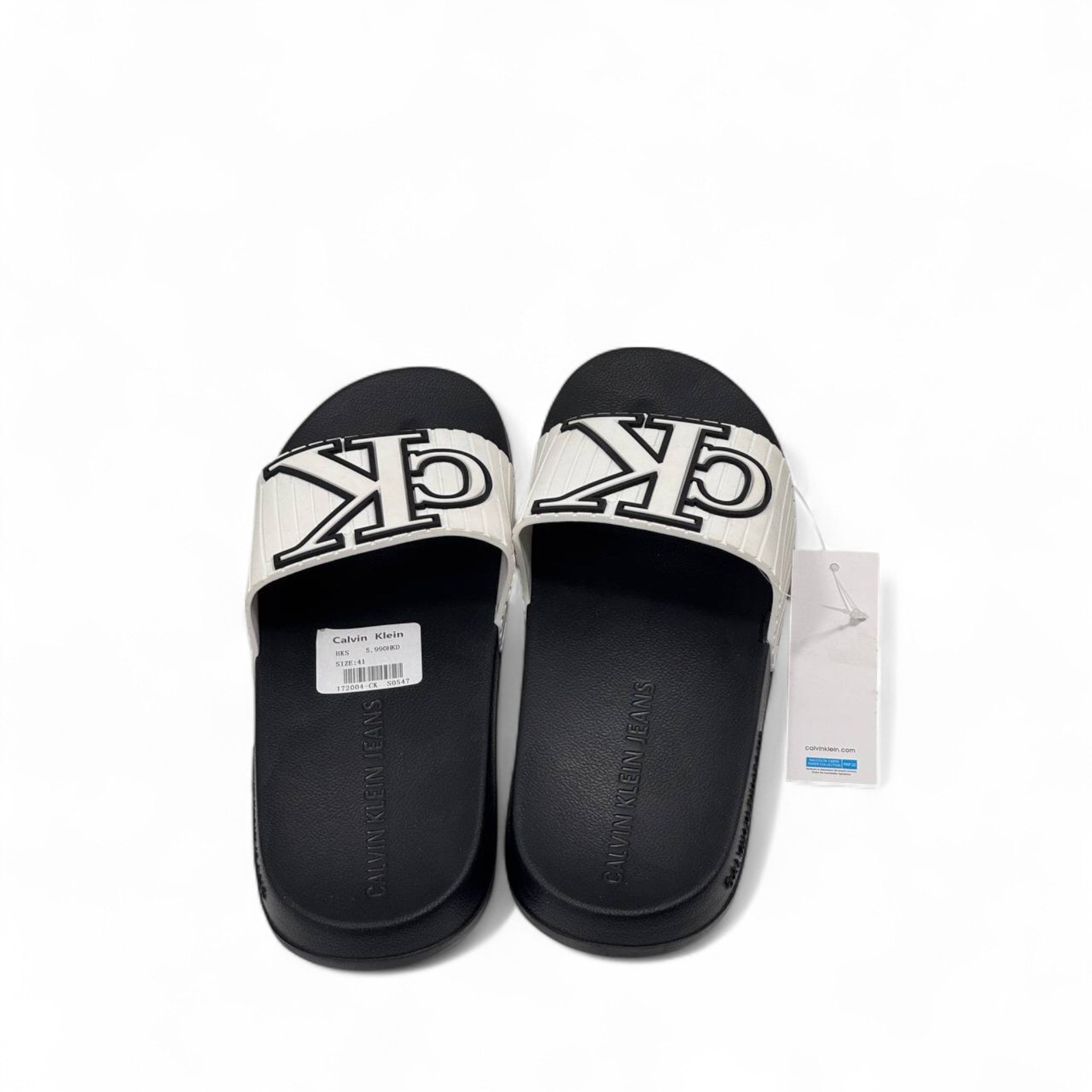 🖤 Calvin Klein Black & White Slides – Bold CK Logo Slippers