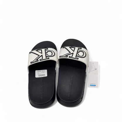 🖤 Calvin Klein Black & White Slides – Bold CK Logo Slippers