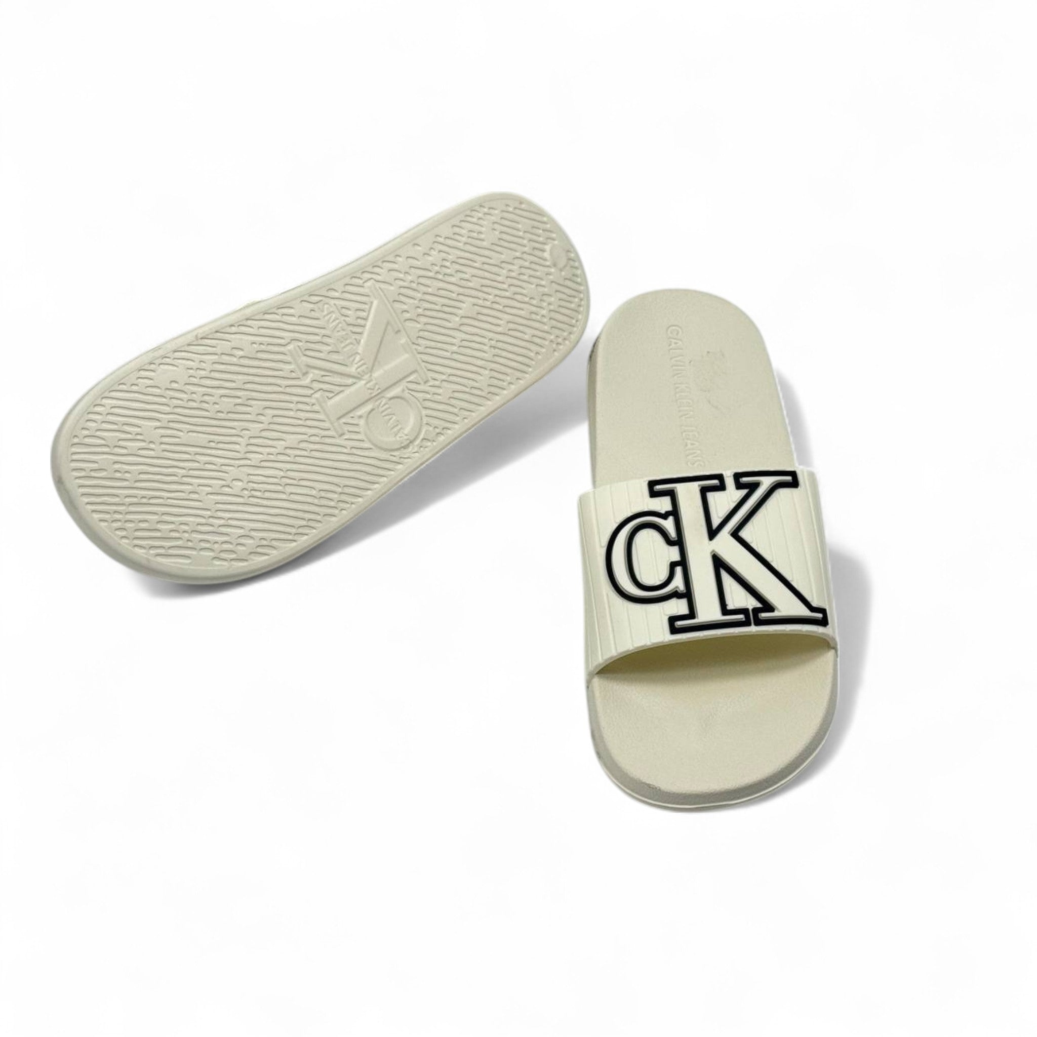 🤍 Calvin Klein Beige Slides – Bold CK Logo Slippers