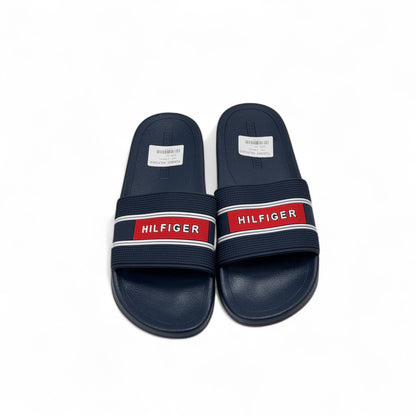 Tommy Hilfiger Navy Slides – Red & White Stripe Band Logo